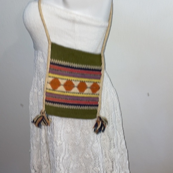 Greek motif tan pattern travel crossbody two small totes boho festival lot of 2 - Picture 10 of 13